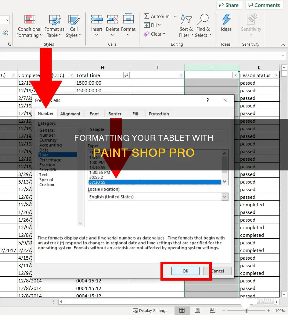 how to format a tablet with paint shop pro