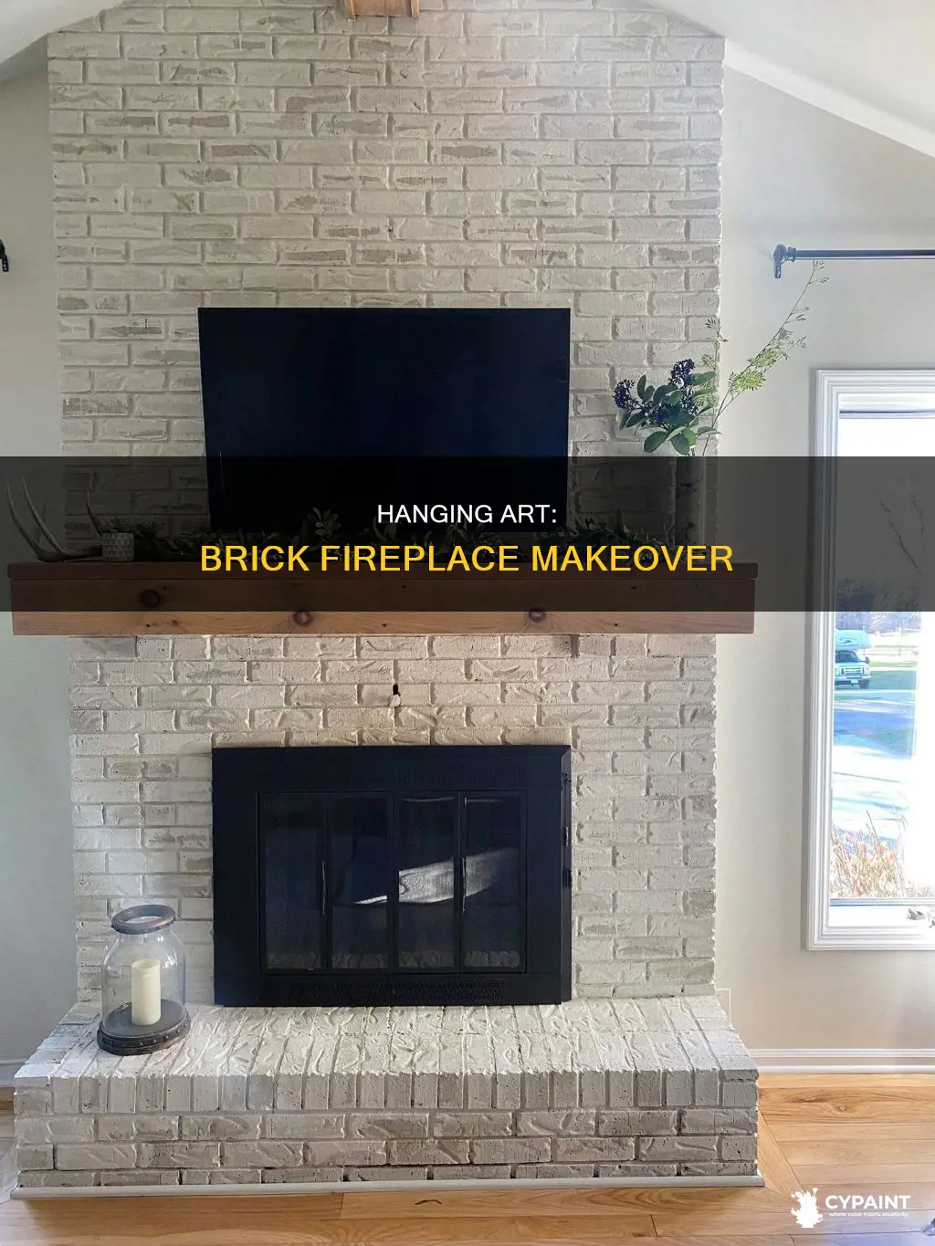 how to hang a painting on a brick fireplace