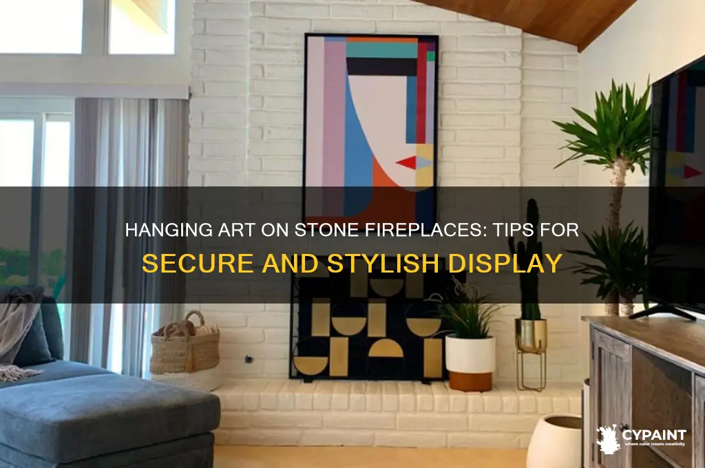 how to hang painting on stone fireplace