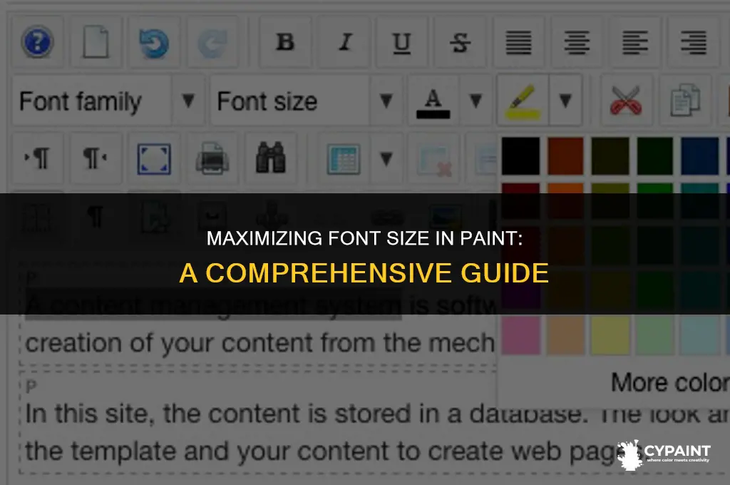 how to increase font size more than 72 in paint