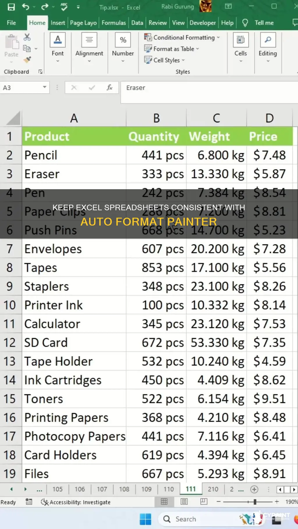 how to keep format painter in excel spreadsheet automatically