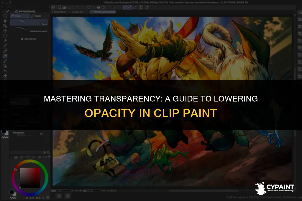 how to lower the opacity of something in clip paint