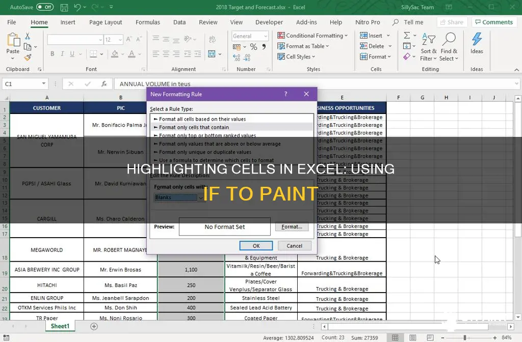 how to paint a cell in excel with if
