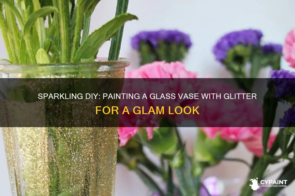 how to paint a glass vase with glitter