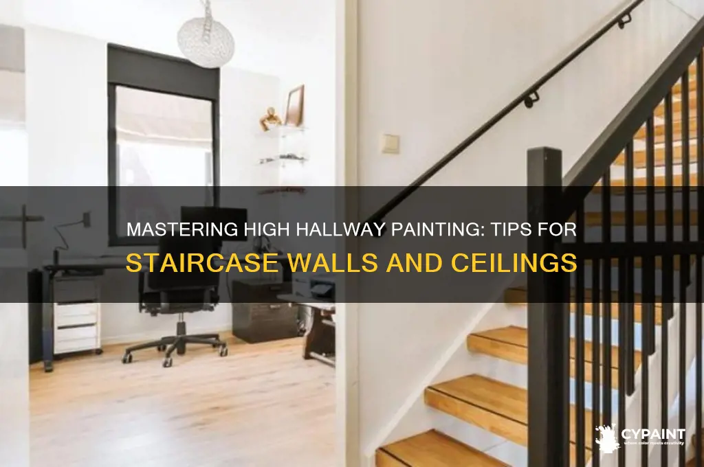 how to paint a high hallway with stairs