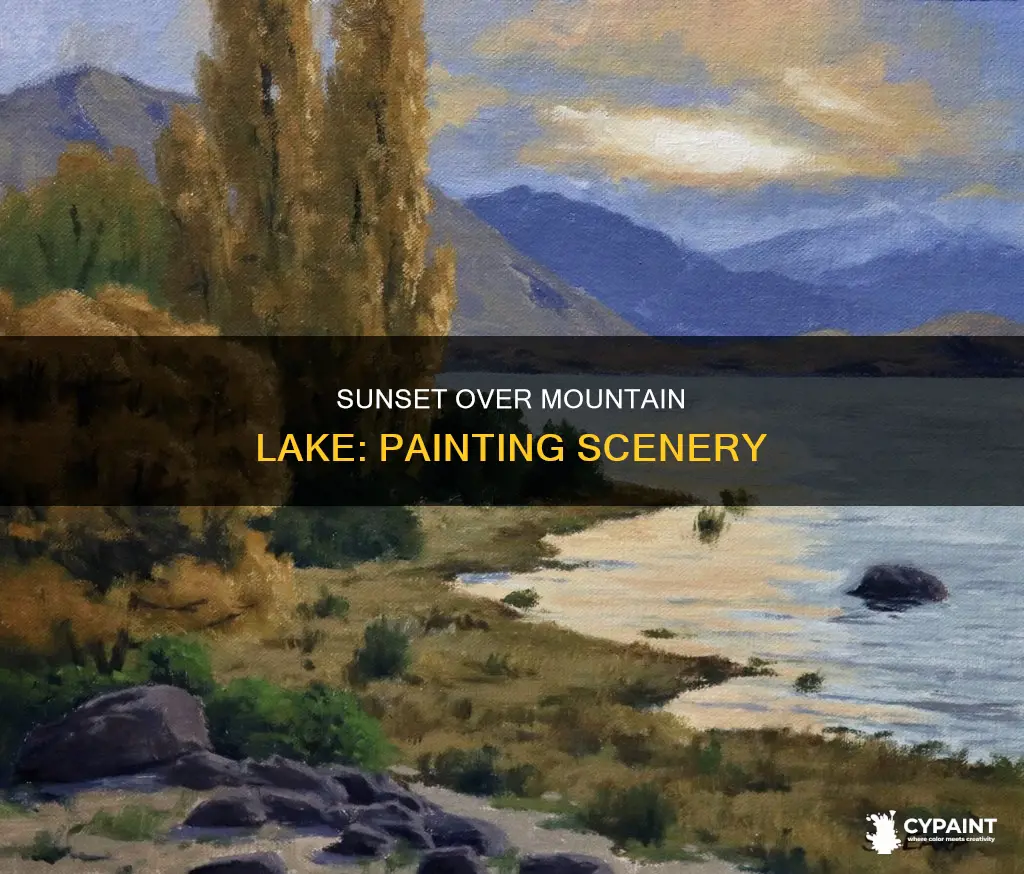 how to paint a mountain and lake with sunset