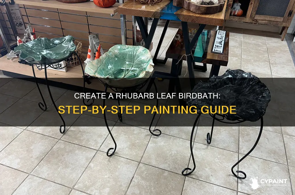 how to paint a rhubarb leaf birdbath
