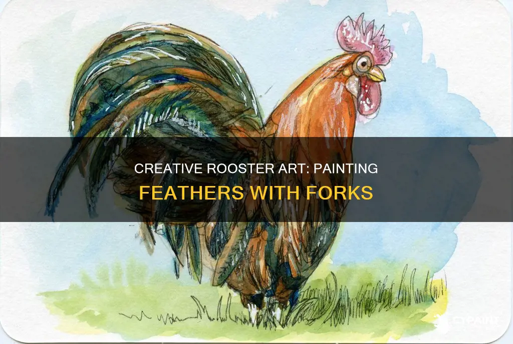 how to paint a roosterfor kids feather with forks