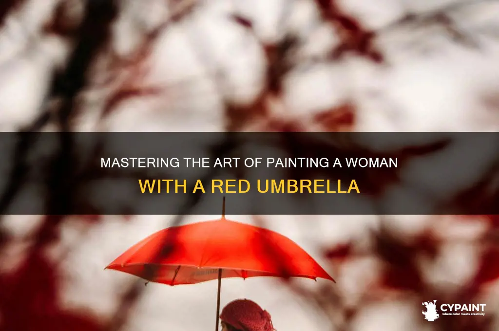 how to paint a woman with red umbrella