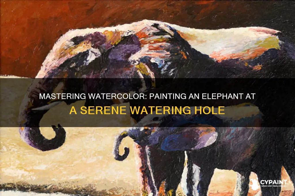 how to paint an elephant at watering hole