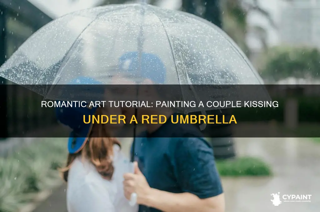 how to paint couple kissing red umbrella