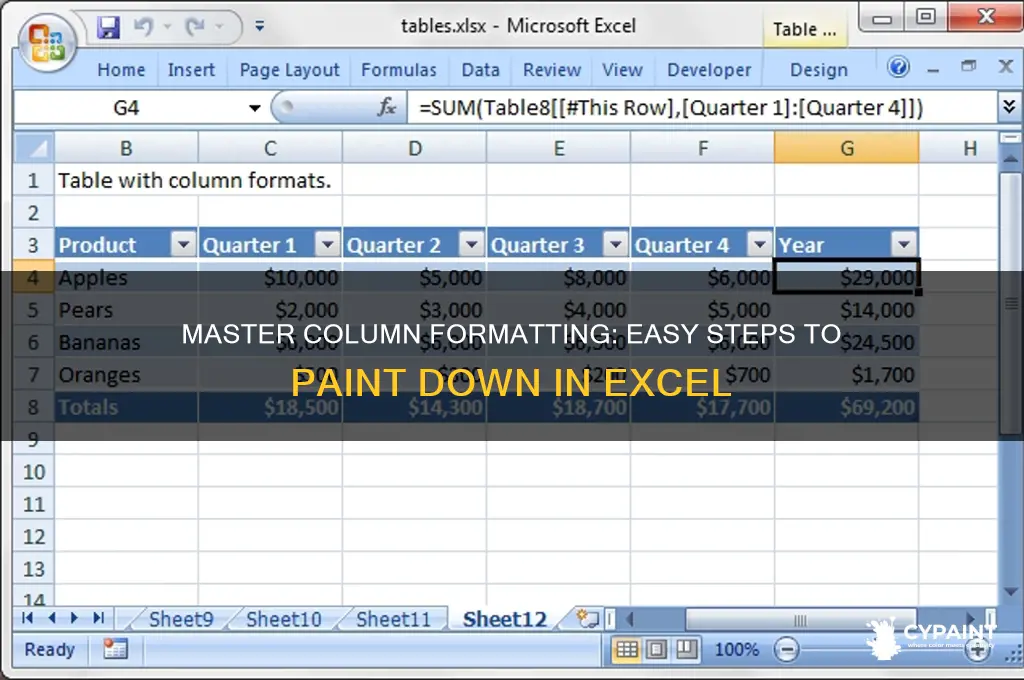 how to paint formatting down a column
