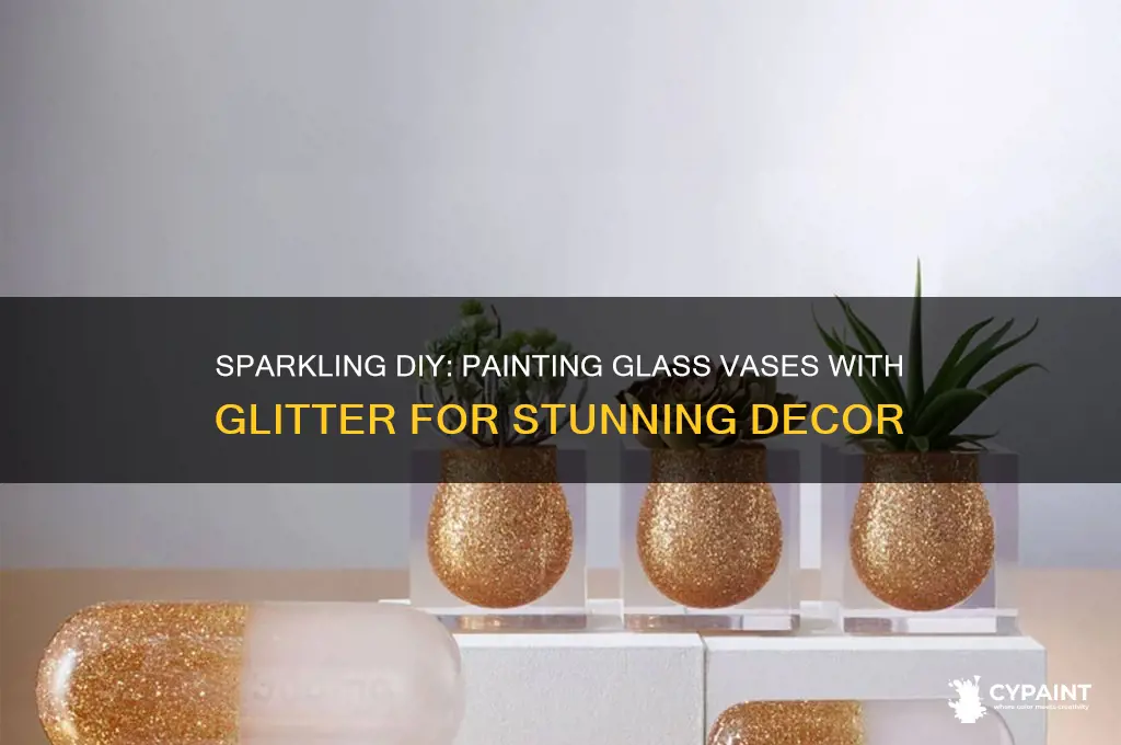 how to paint glass vases with glitter