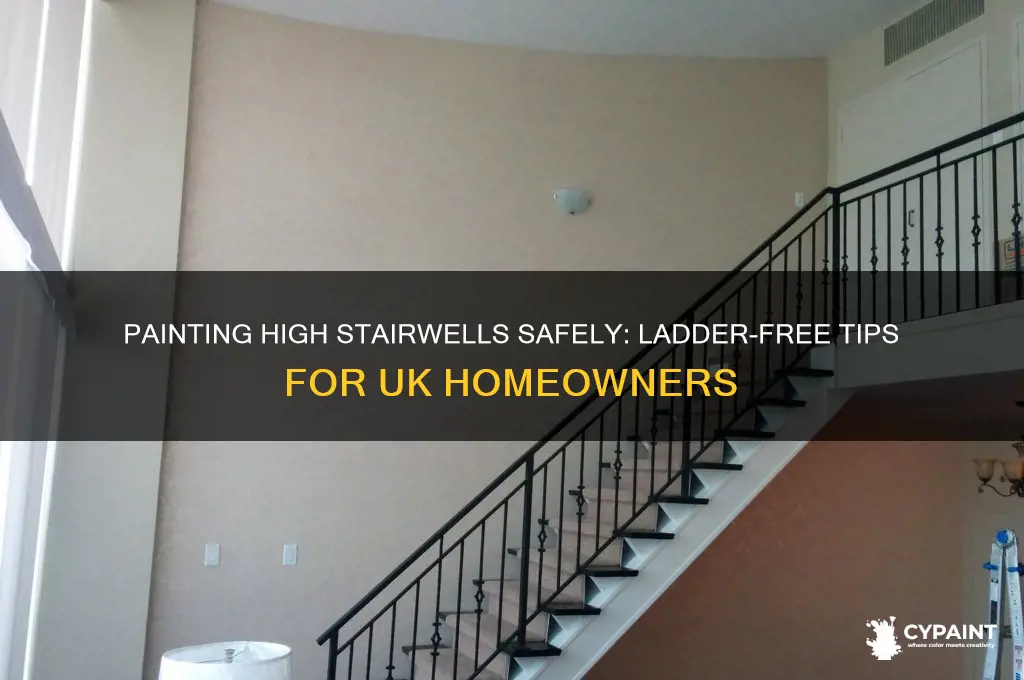 how to paint high stairwell without ladder uk
