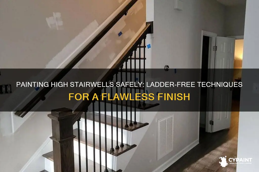 how to paint high stairwell without ladder