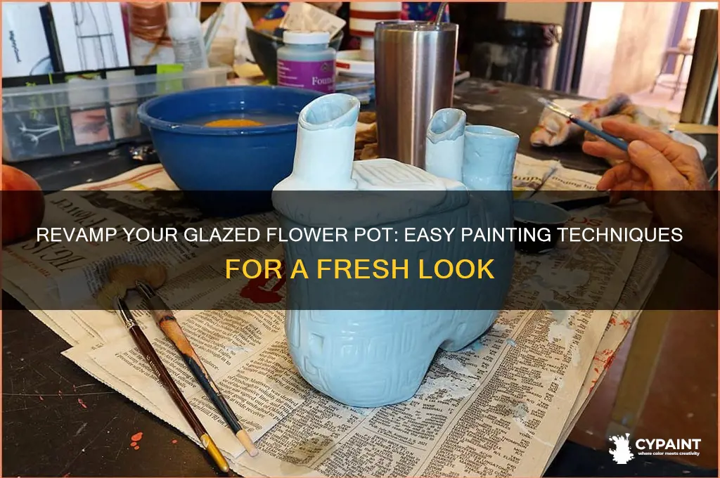 how to paint over a glazed flower pot