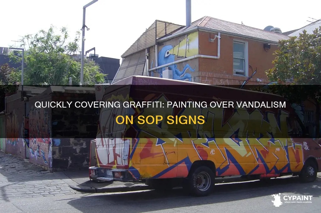 how to paint over graffiti on a sop sign