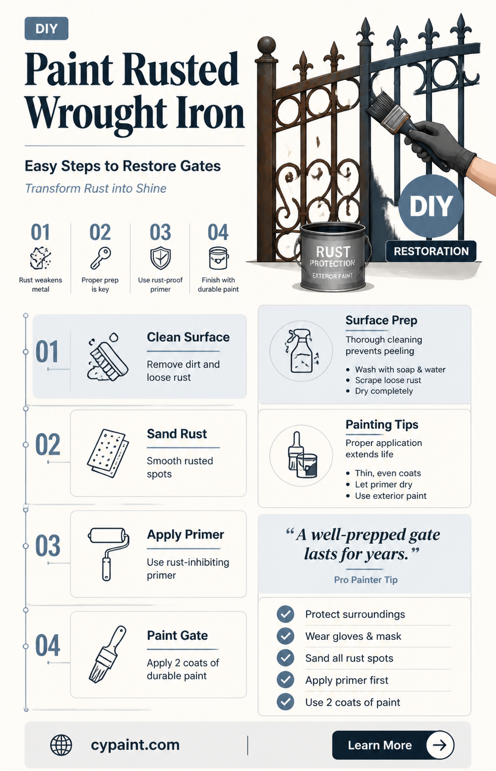 can i paint over a rusted wrought iron gate
