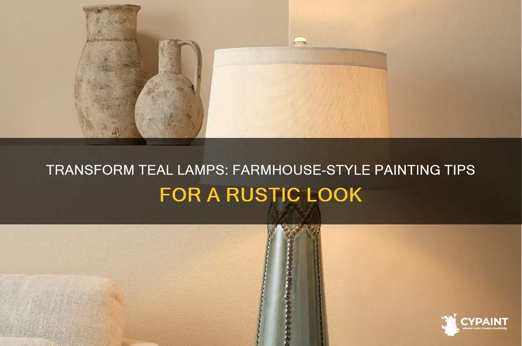 how to paint over teal lamp to look farmhouse too