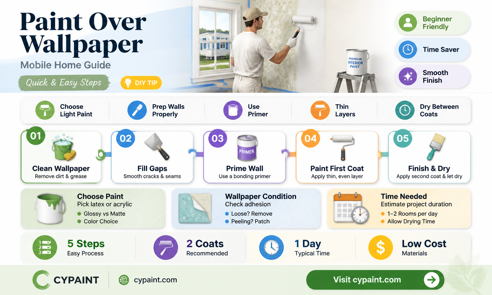can i paint over wallpaper in a mobile home