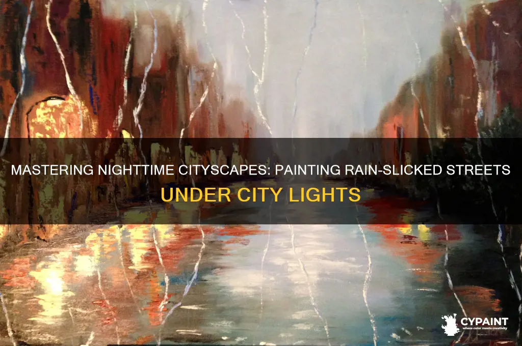 how to paint rain slicked street at night