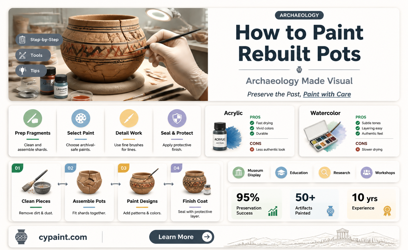 can i paint rebuilt pots in fossils and archeology