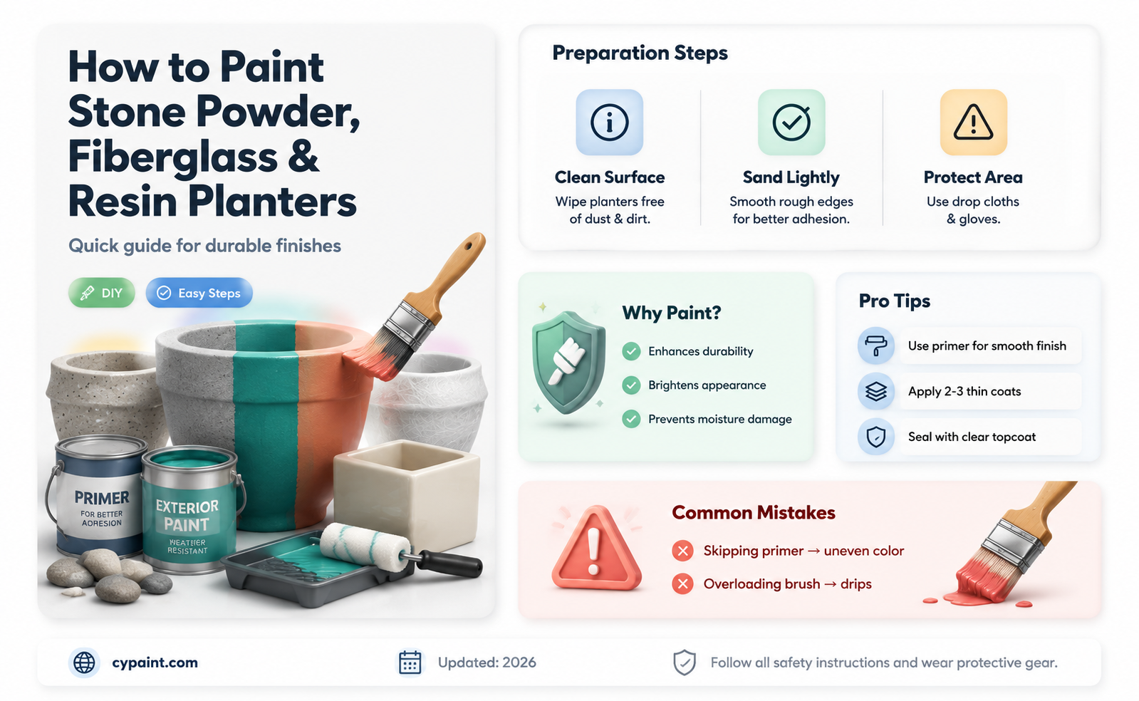 can stone powder fiberglass and resin planters be painted