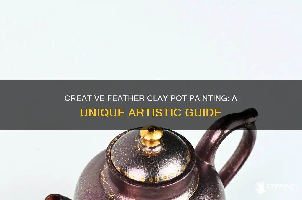 how to paint with a feather clay pot