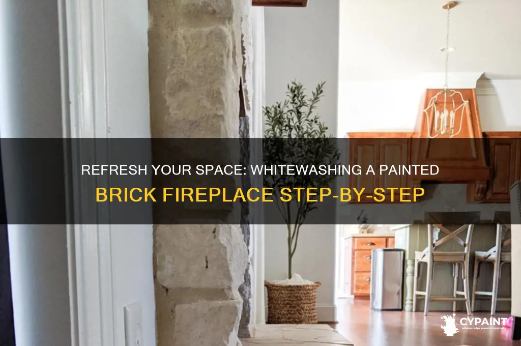 how to whitewash an already painted brick fireplace