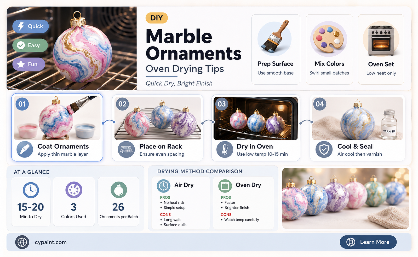 can you dry marble painted ornaments in the oven