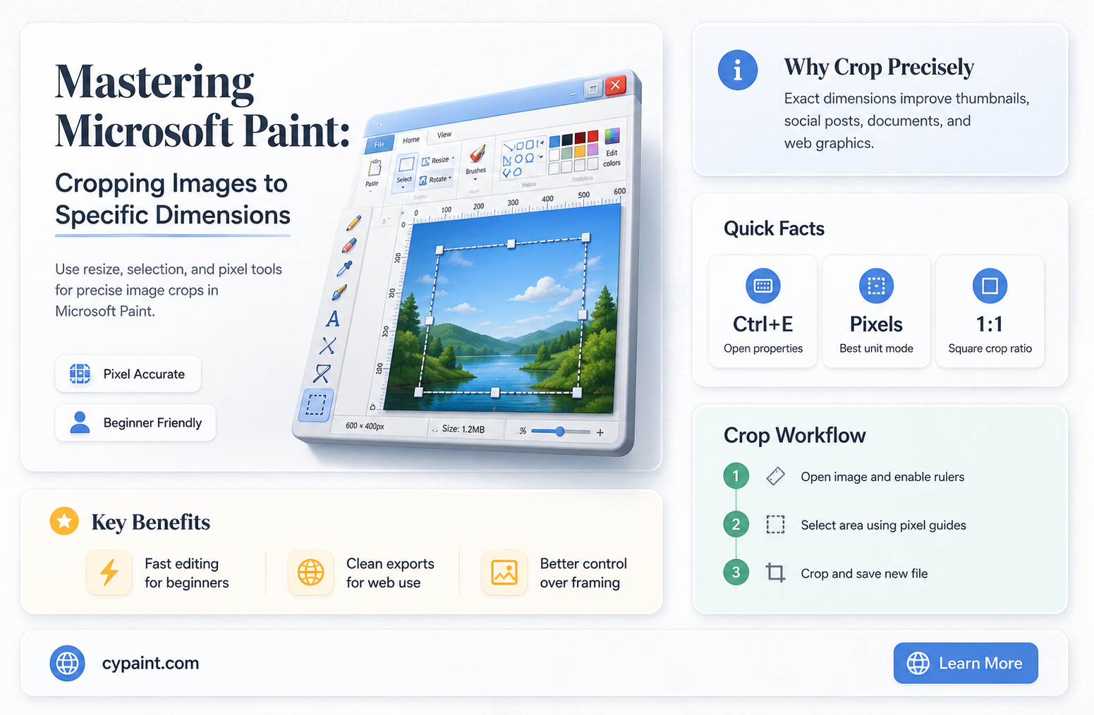 can you crop specific dimensions in microsoft paint