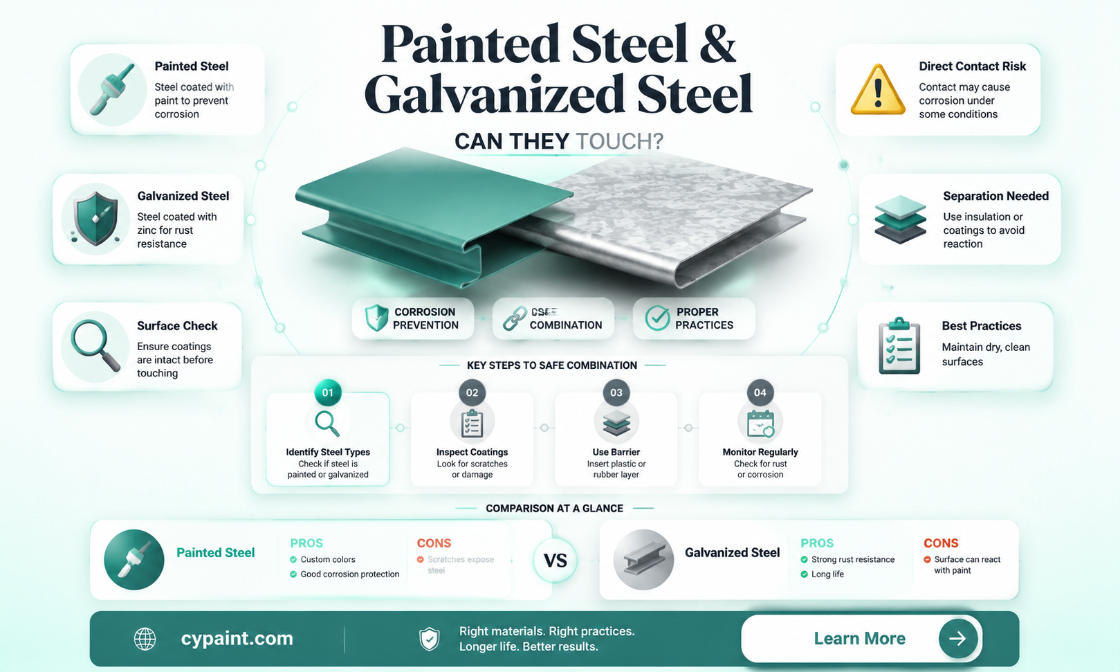 can painted steel be in contact with galvanized steel