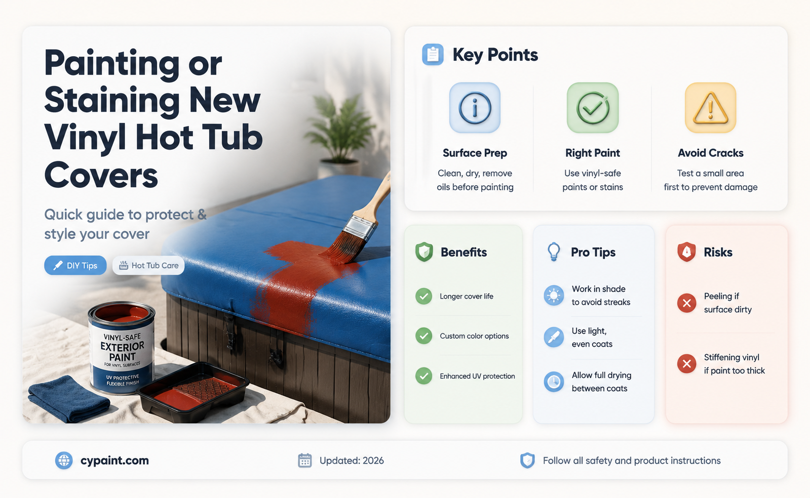 can new vinyl hot tub cover be painted or stained