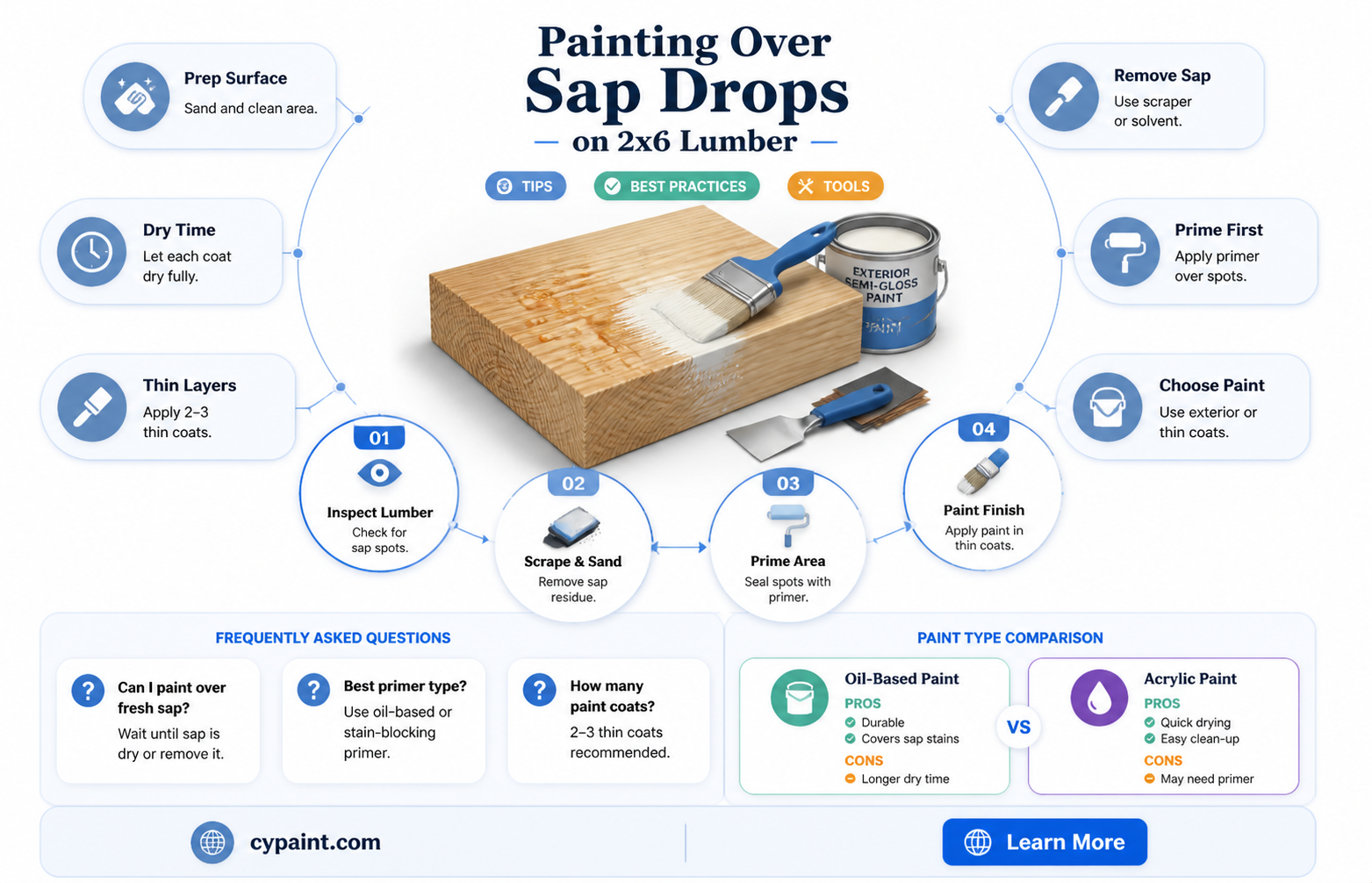 can i paint over small sap drops on my 2x6