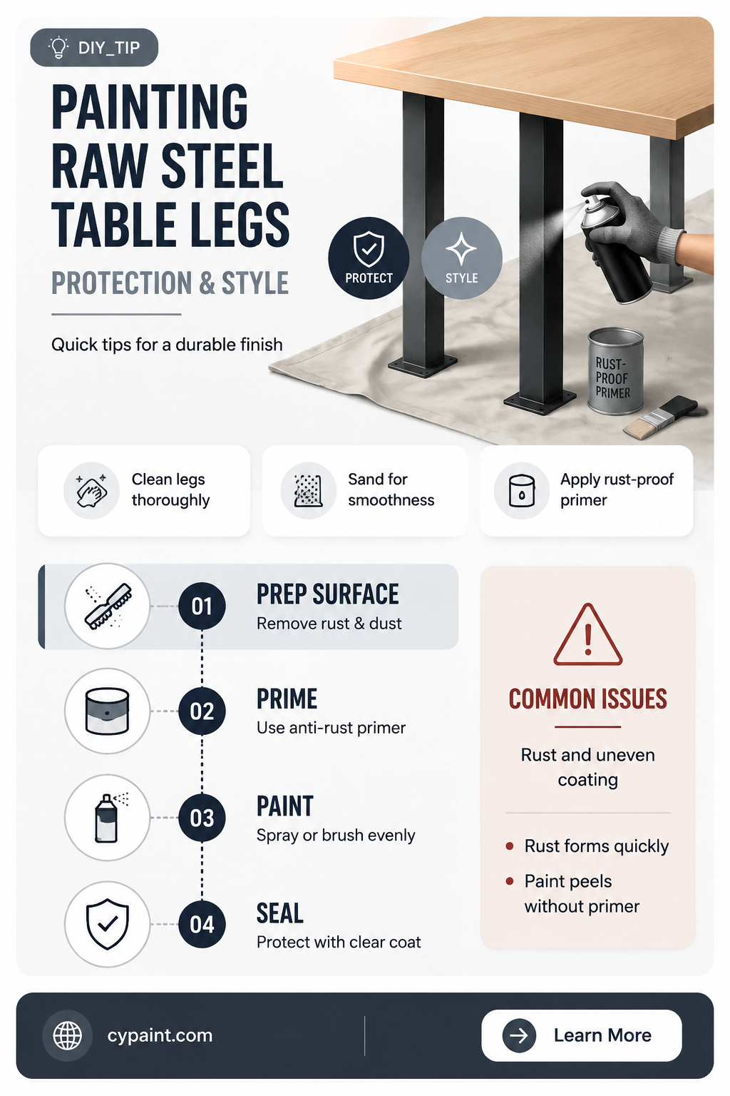 can raw steel table legs be painted to protect them