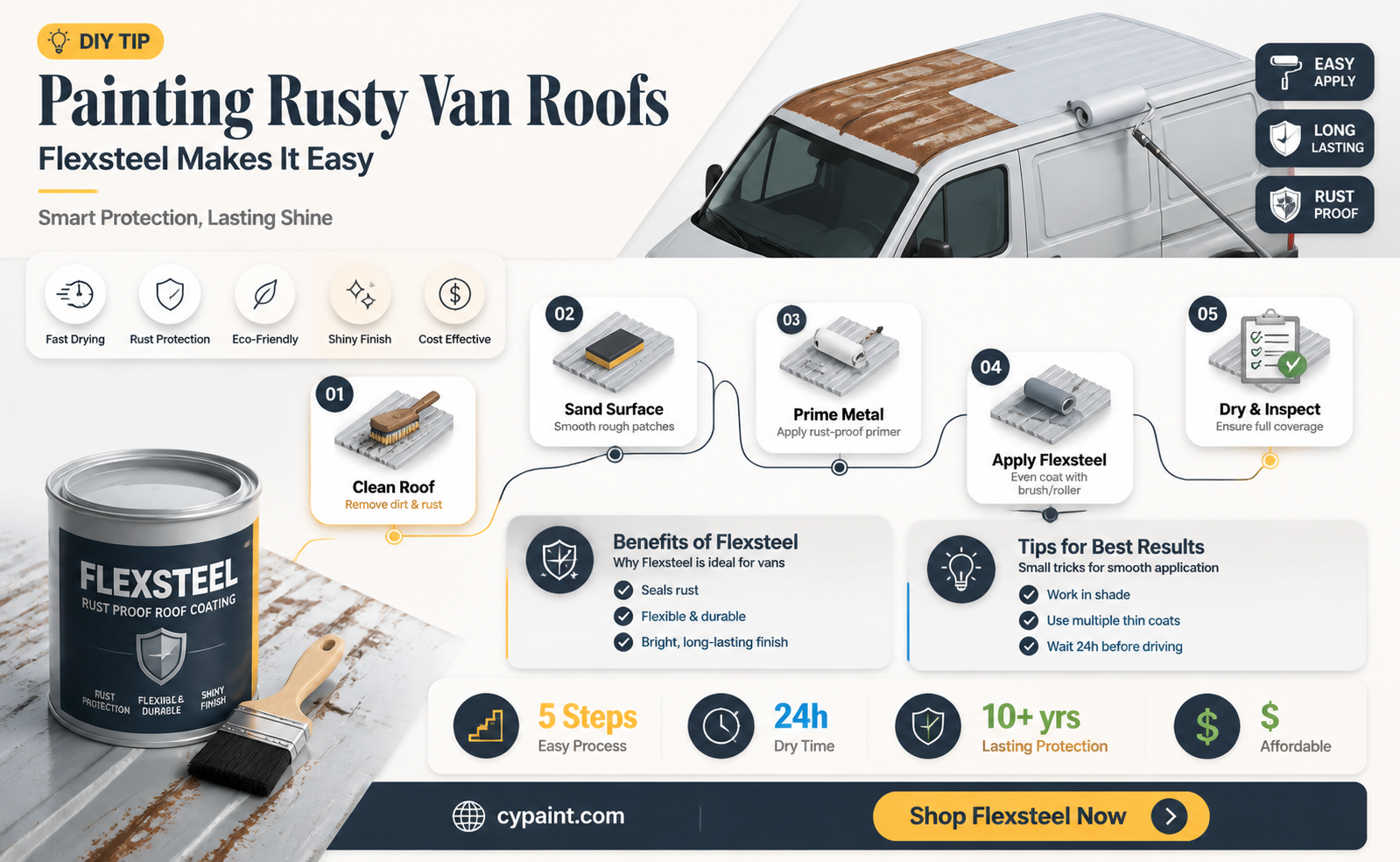 can i paint my rusty van roof with flexsteel