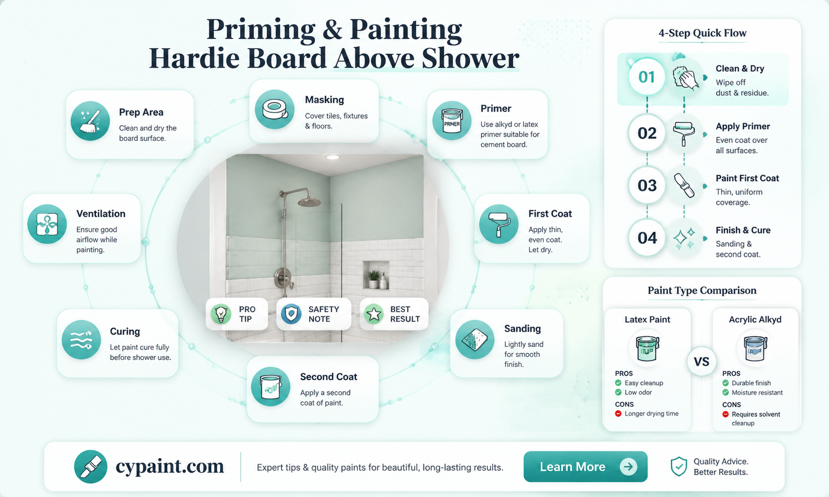 can i prime and paint hardie cement board above shower