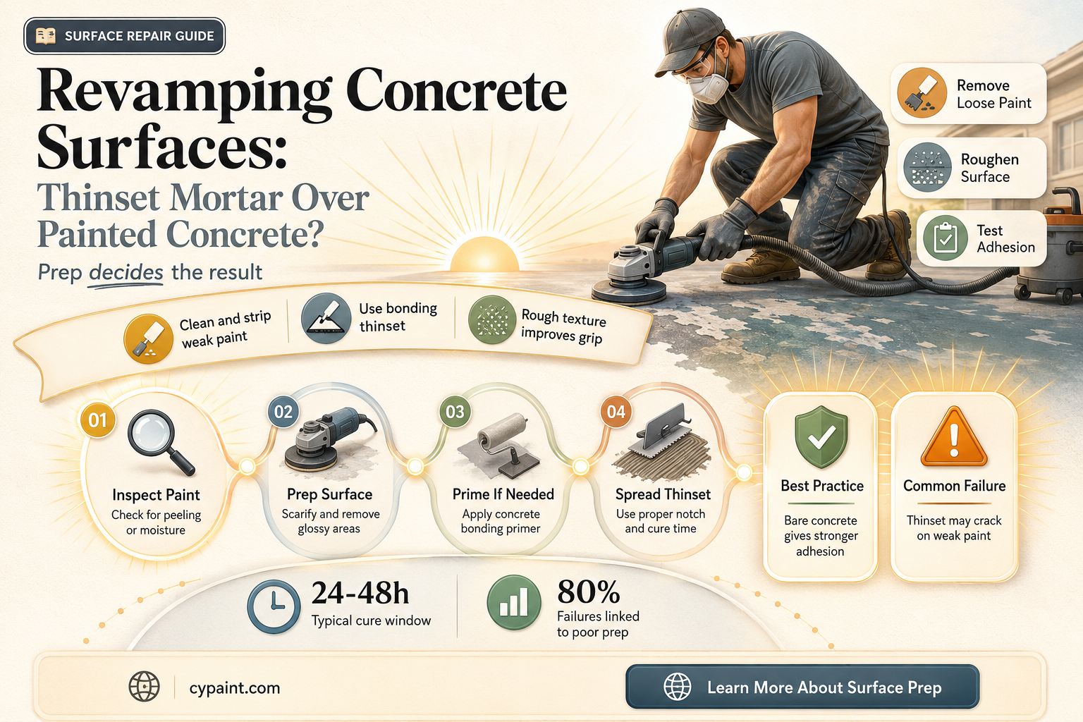 can you apply thinset mortar over painted concrete