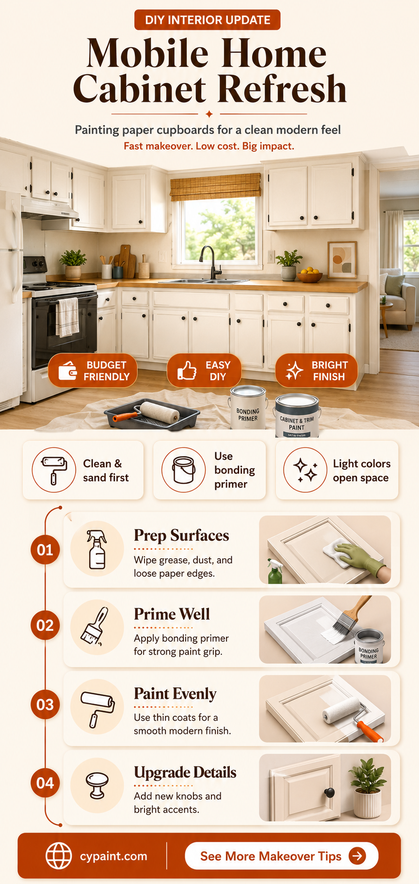 can paper cupboards from mobile homes be painted