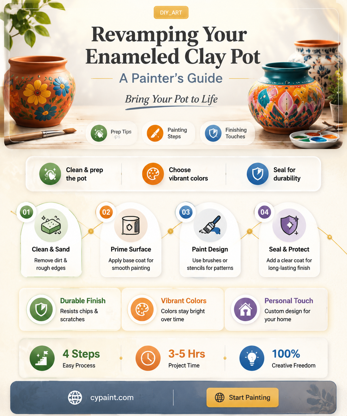 can u paint over an enameled clay pot