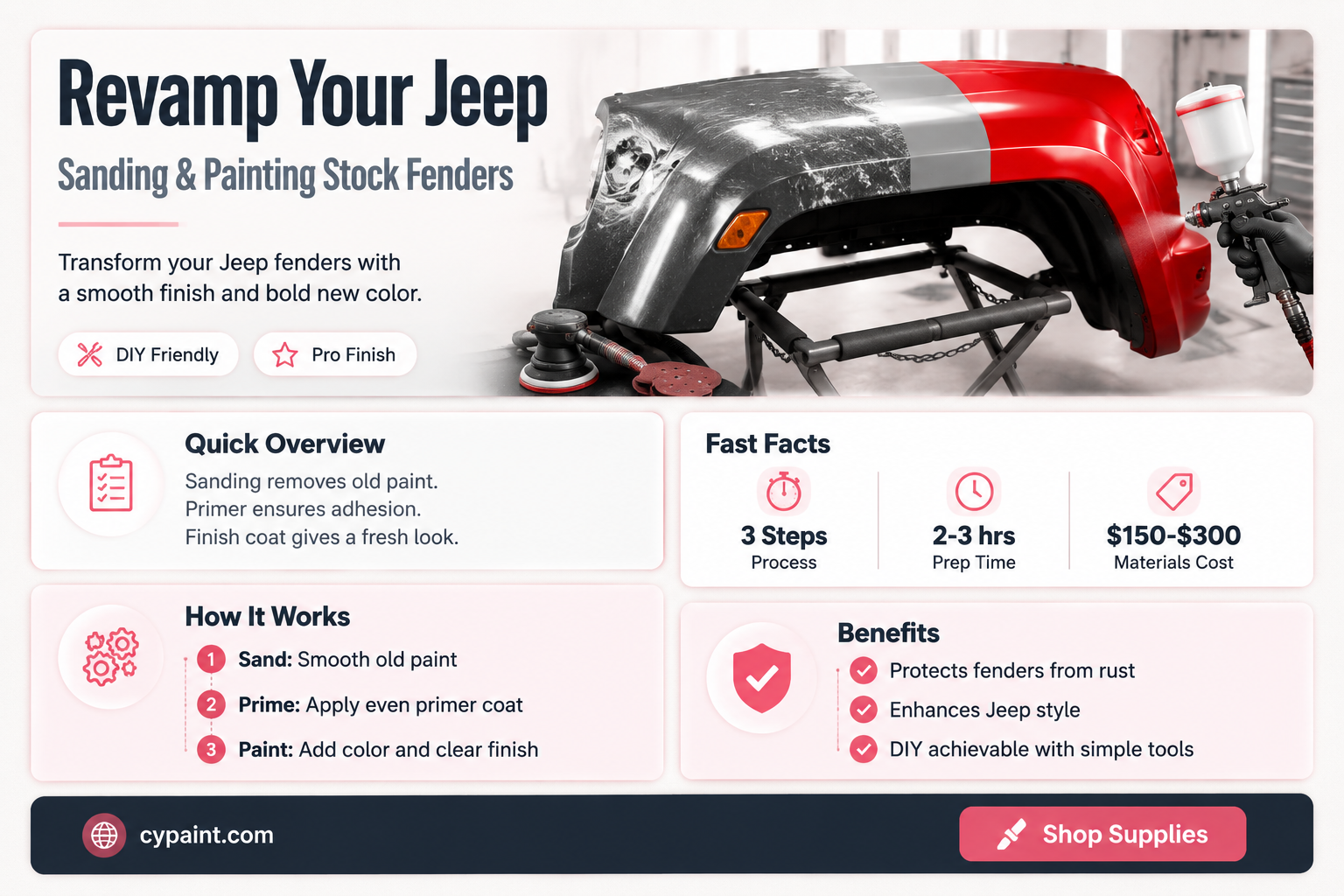 can stock jeep fenders be sanded and paint