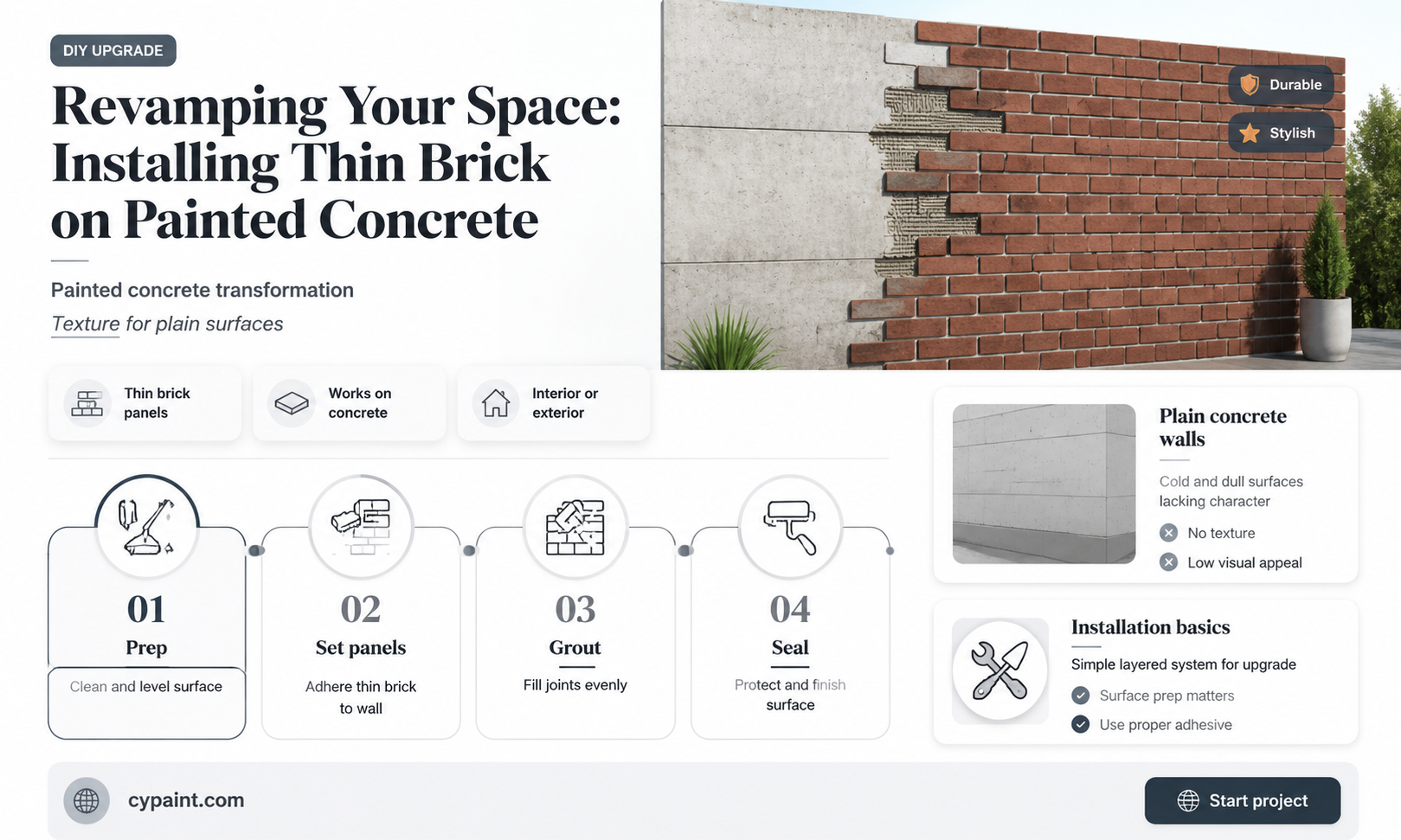 can you install thin brick on painted concrete