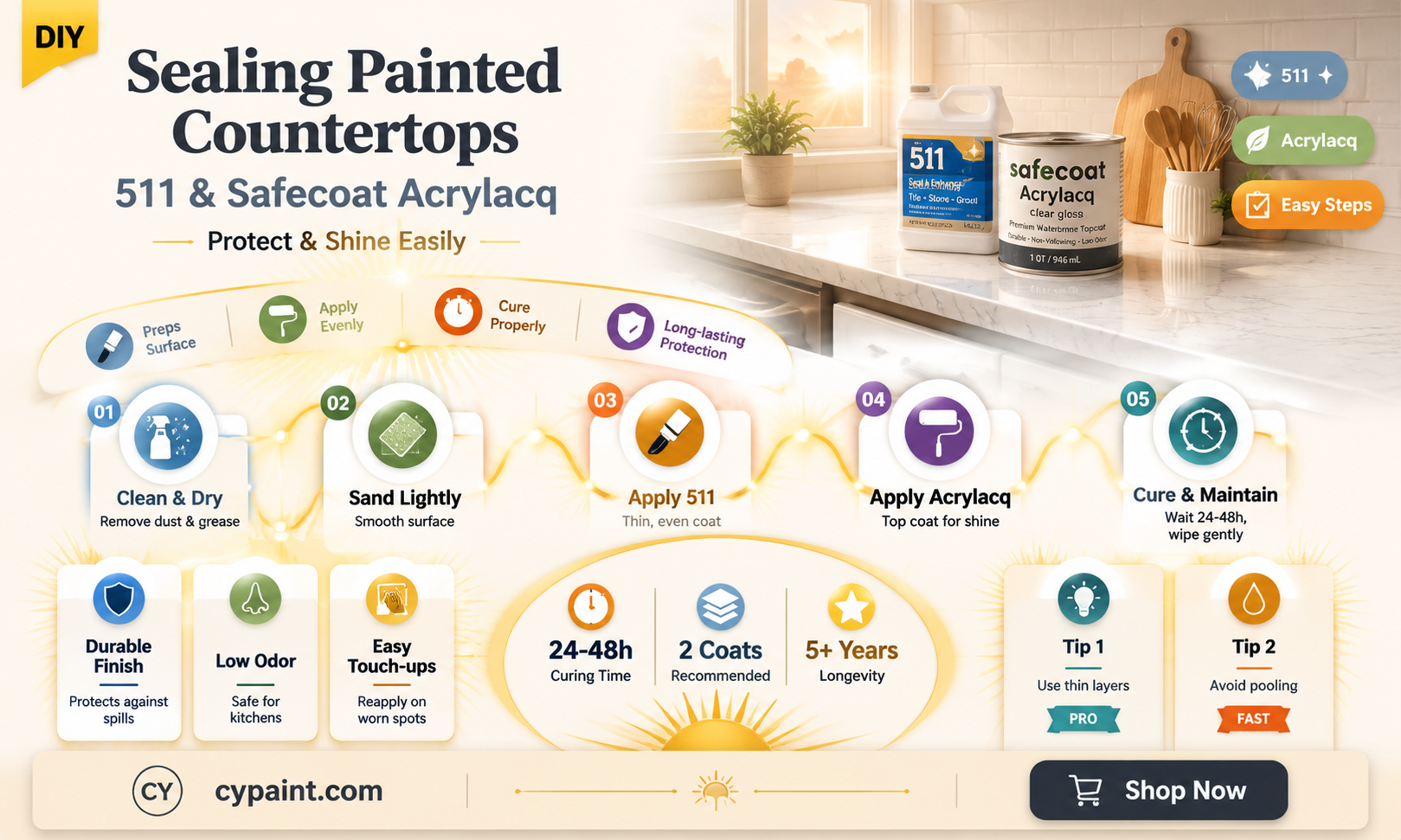 can i seal painted countertops with 511 and safecoat acrylacq