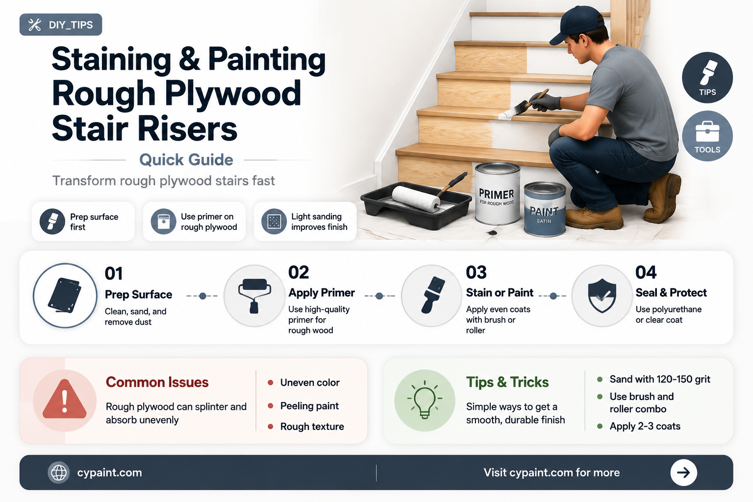 can rough plywood stair risers be stained and painted