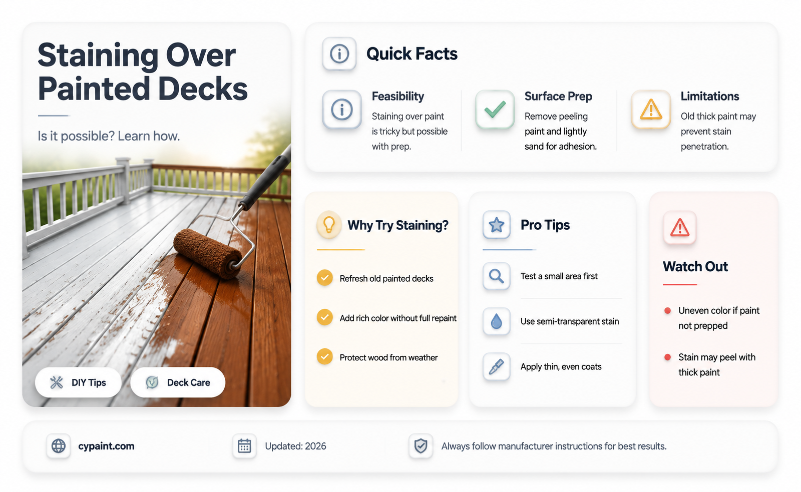 can i stain a deck after it has been painted