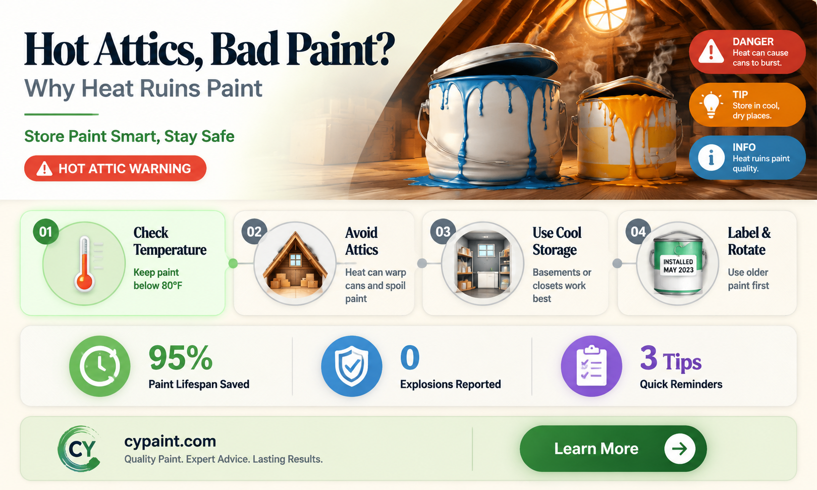 can paint cans be stored in the hot attick