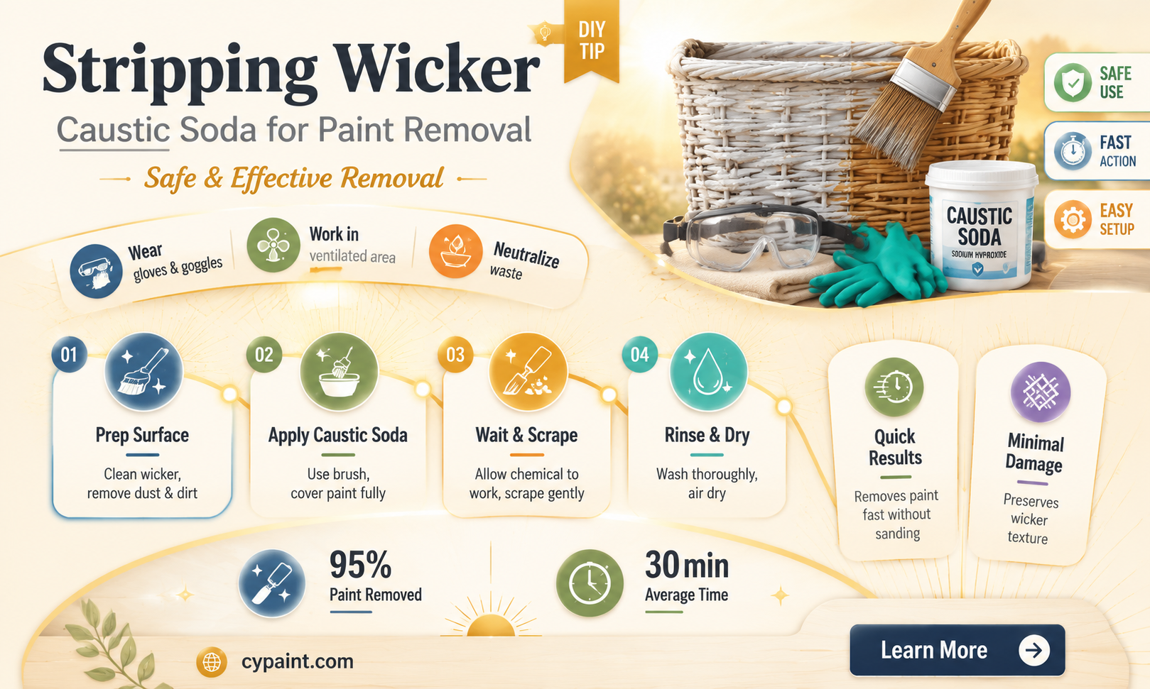 can i strip paint off wicker with caustic soda