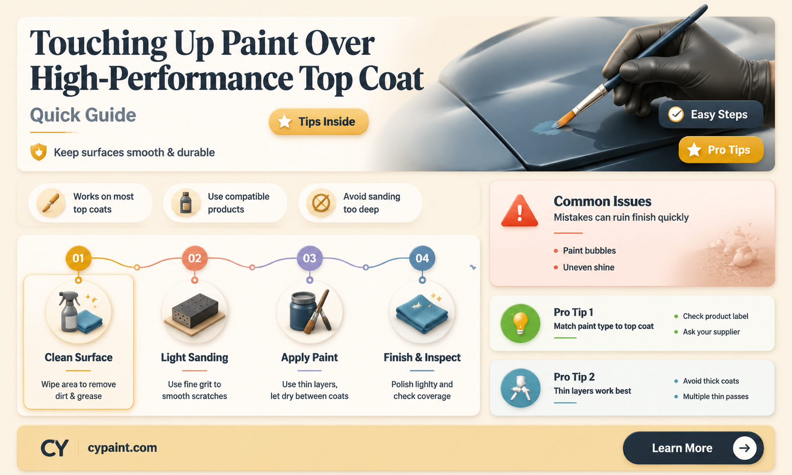 can i touch up paint over high performance top coat