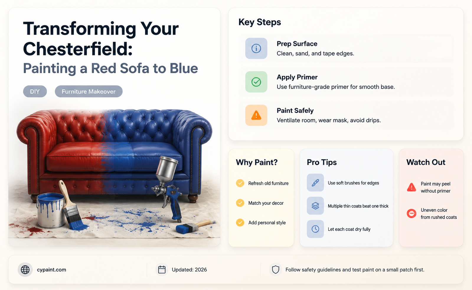 can u paint a chesterfield sofa from red to blue