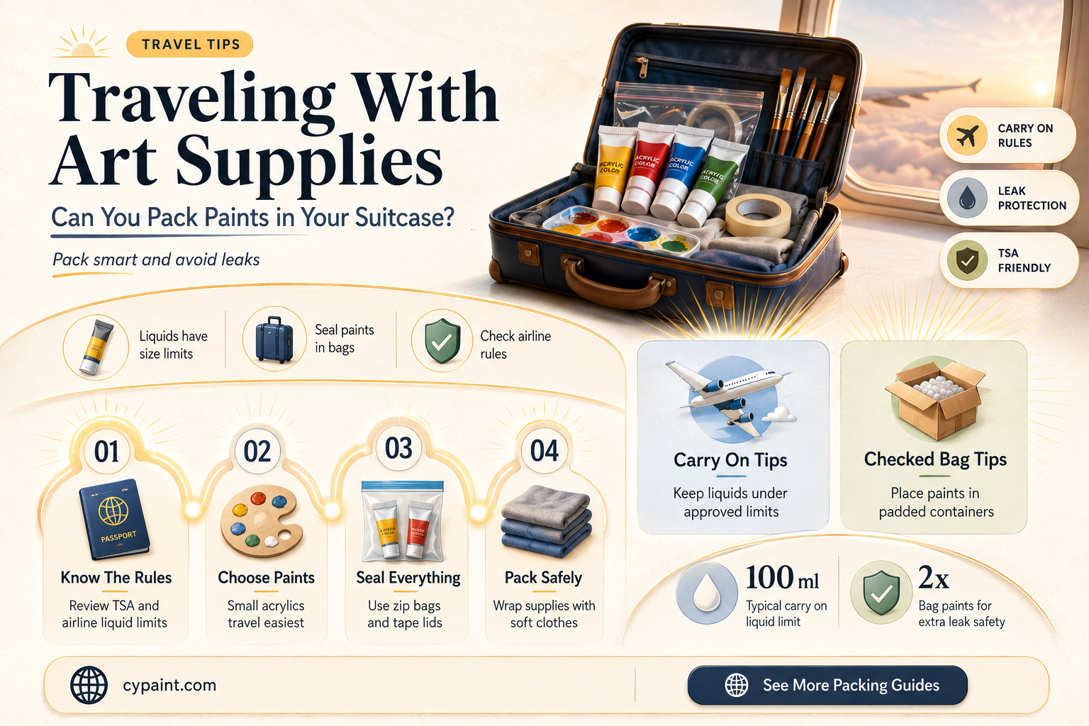can you bring paints in your suitcase on a plane